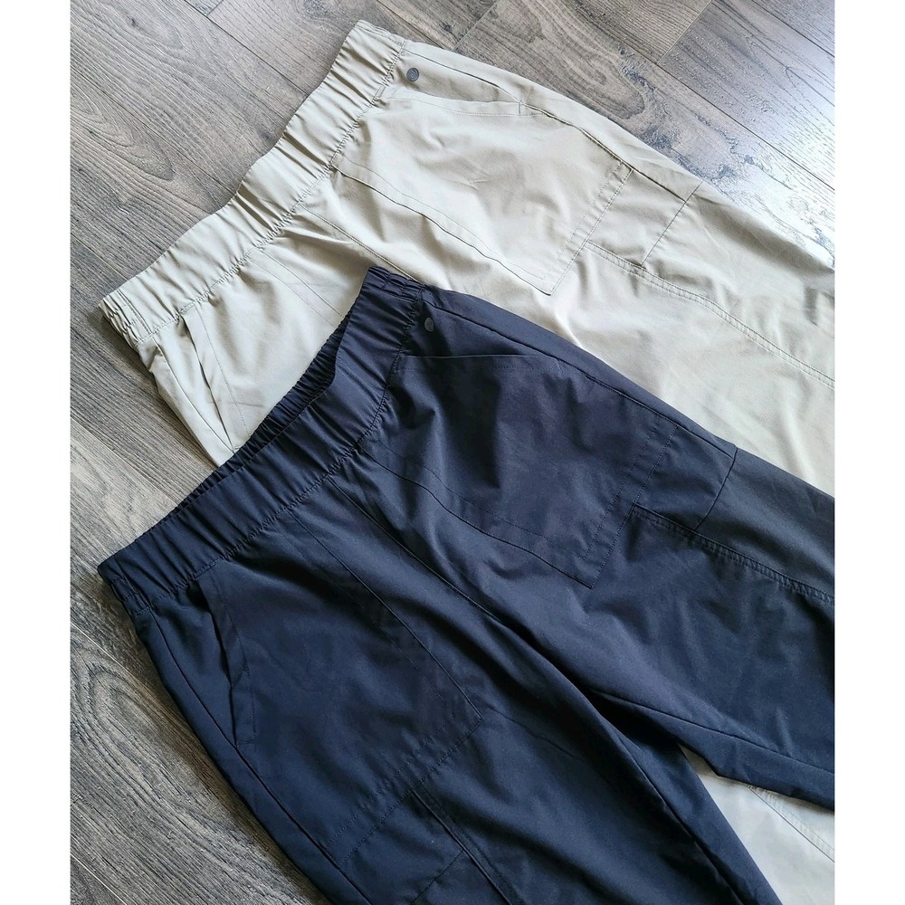 2 Apana Black Beige Lightweight Pull On Trouser Pants Flat Front Pocket Sz Large - Picture 3 of 6
